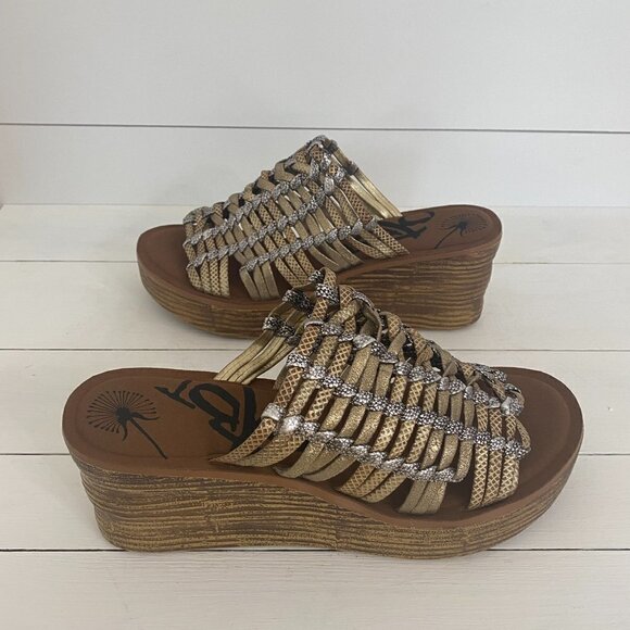 OTBT Starlike Mixed Metallic Woven Leather Platform Wedge Sandals, Women Size 9 - Picture 6 of 11